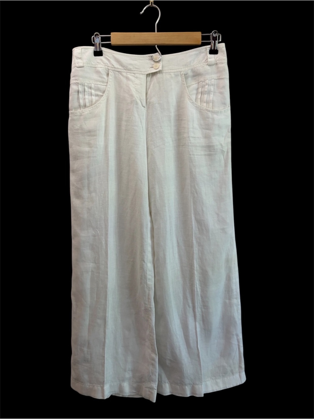 CLASS Old Money Coastal White Wide-Leg 100% Linen Pant Trousers EU 42 Classic